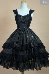 Klassisches Lolita-Slingkleid aus Chiffon mit goldenem Stern und Schleife